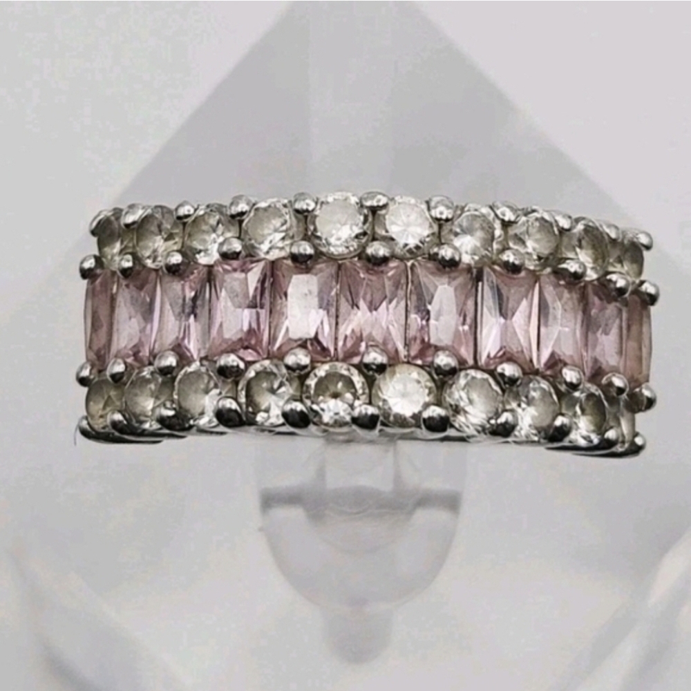 Beautiful Blush Tourmaline & White Topaz Ring Sterling Silver Size 7.5 - Picture 4 of 11